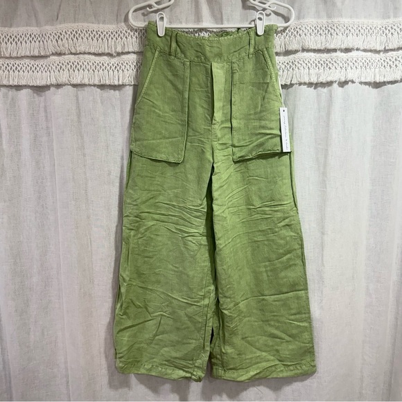 Young Fabulous & Broke YFB Linen Blend Relaxed Light Green Trousers - Picture 1 of 7